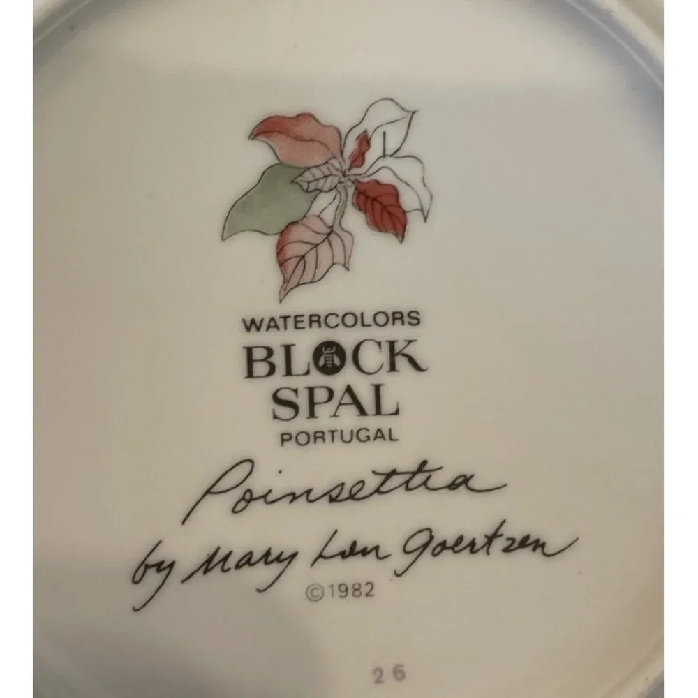 Block Spal Watercolors Poinsettia Bread Butter Plates Plate 6” 1982 Set Of 4 VTG